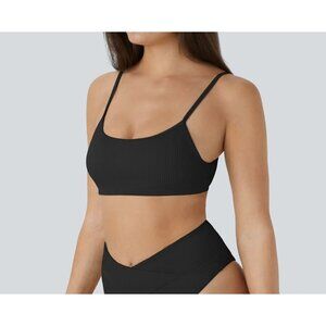 Halara Ribbed Bikini Top Swimsuit Sz Large Womens Black